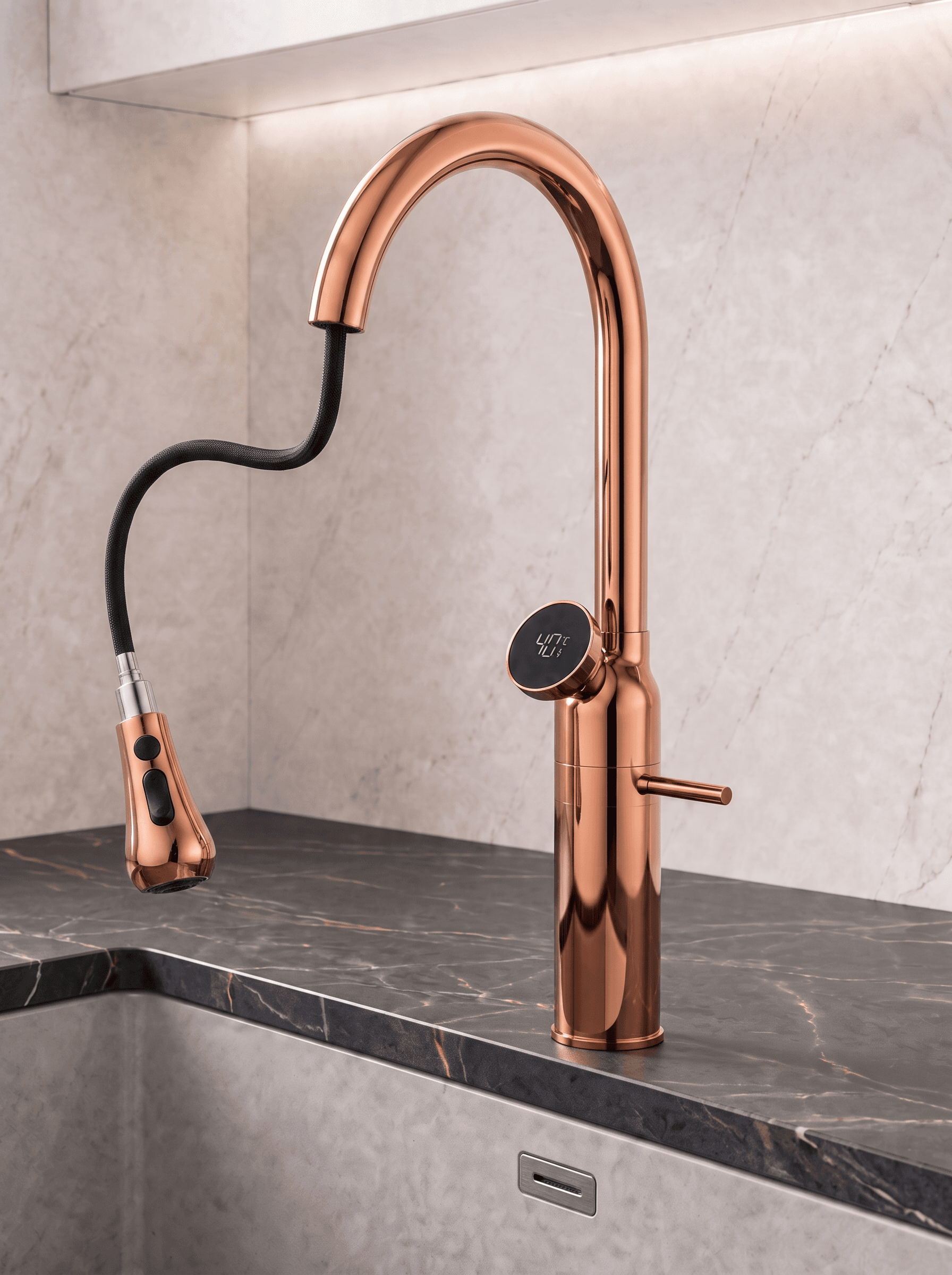 Rose Gold Led Göstergeli Mutfak Bataryası - 5
