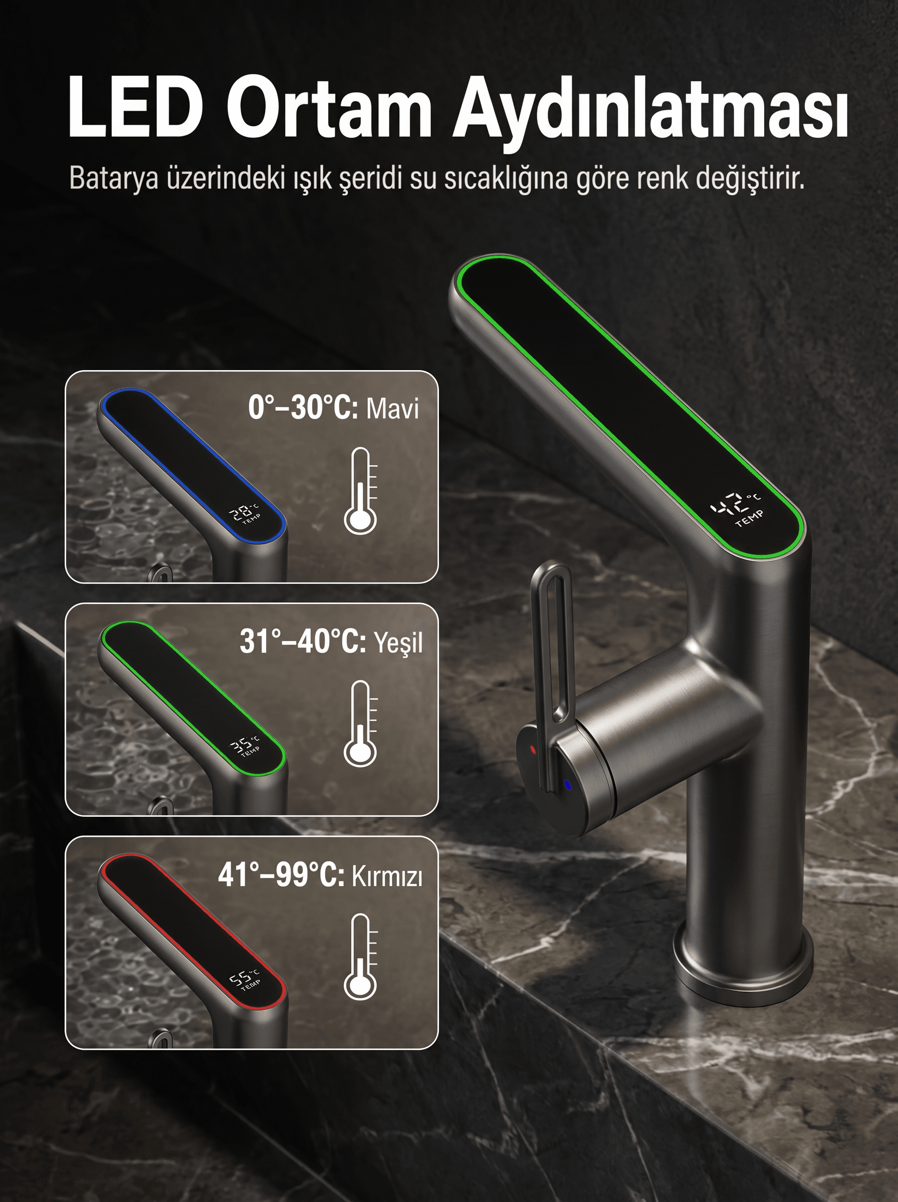 Flow Led Sıcaklık Göstergeli Banyo Bataryası - 2